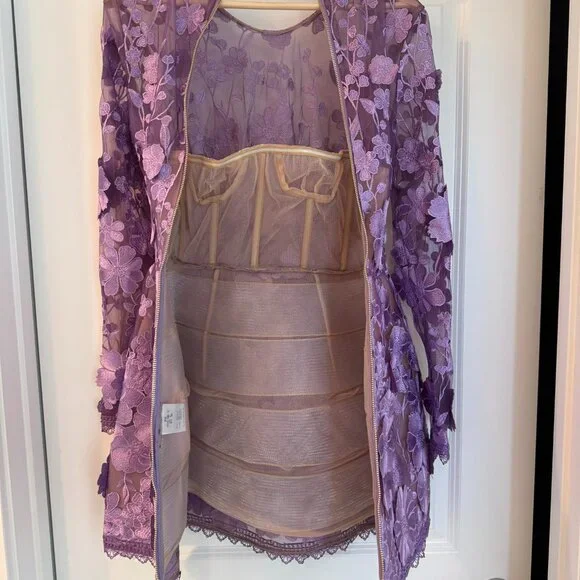 NWOT Bronx and Banco BOUQUET MARAYA LILAC LONG SLEEVE MINI DRESS - Picture 8 of 11